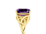 Yellow gold Emerald Cut Amethyst Solitaire Celtic Knot Ring with Four-Prong Setting_17