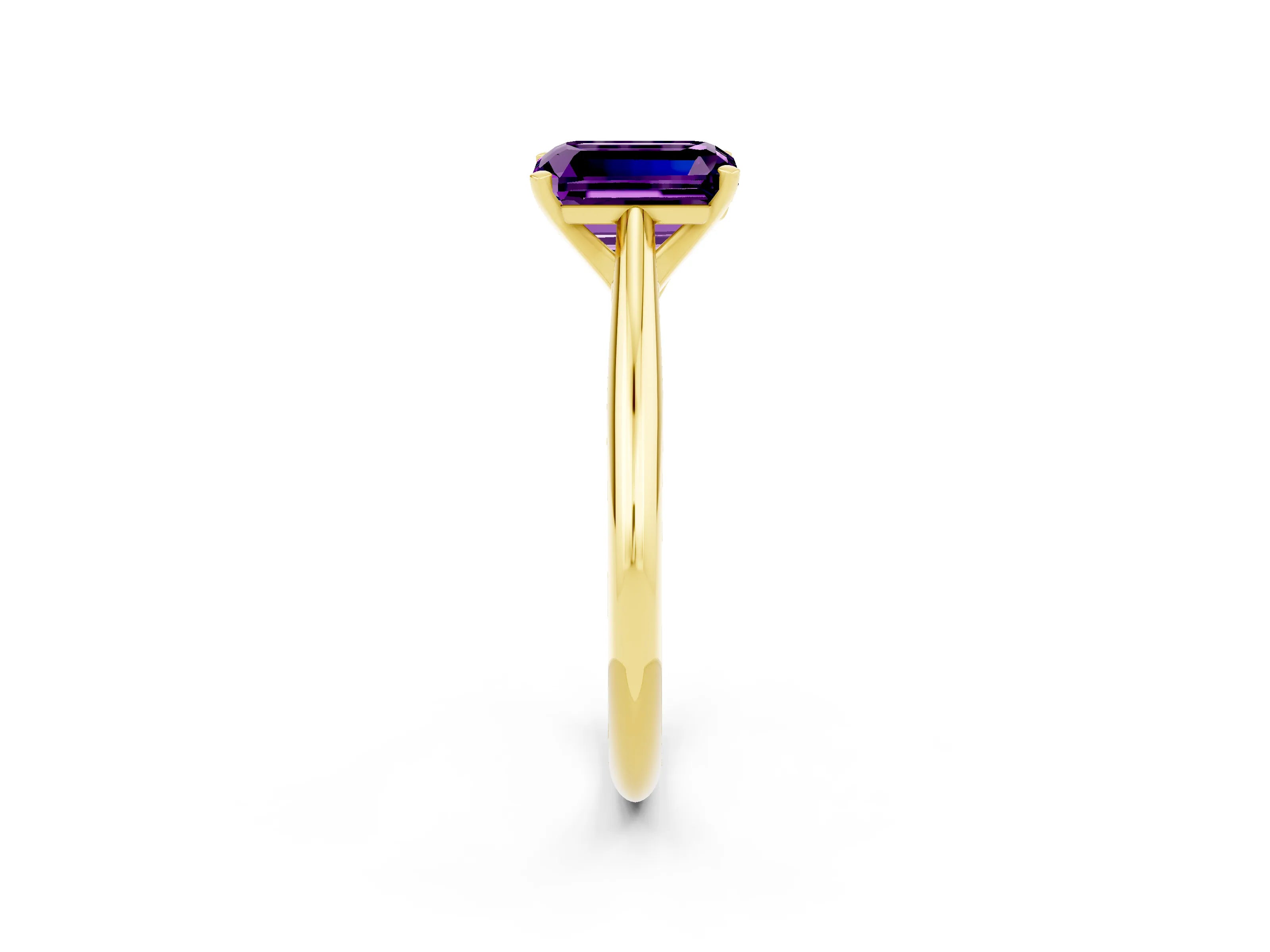 Yellow gold Emerald Cut Amethyst Solitaire Engagement Ring with Cathedral Setting and Four-Prong Mount_14