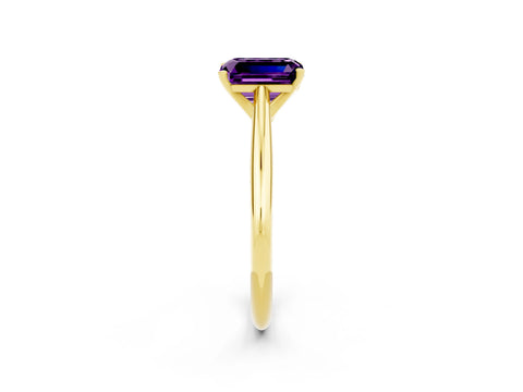 Yellow gold Emerald Cut Amethyst Solitaire Engagement Ring with Cathedral Setting and Four-Prong Mount_14