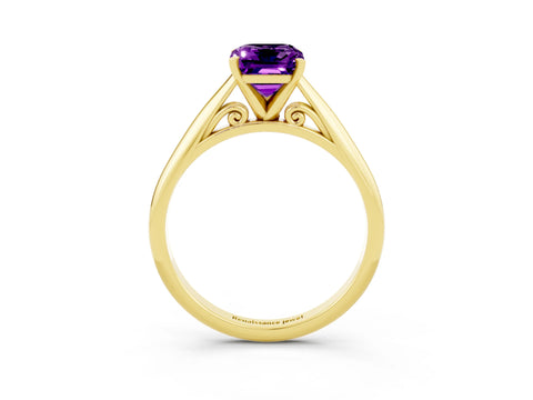 Yellow gold Emerald Cut Amethyst Solitaire Engagement Ring with Cathedral Setting and Four-Prong Mount_15