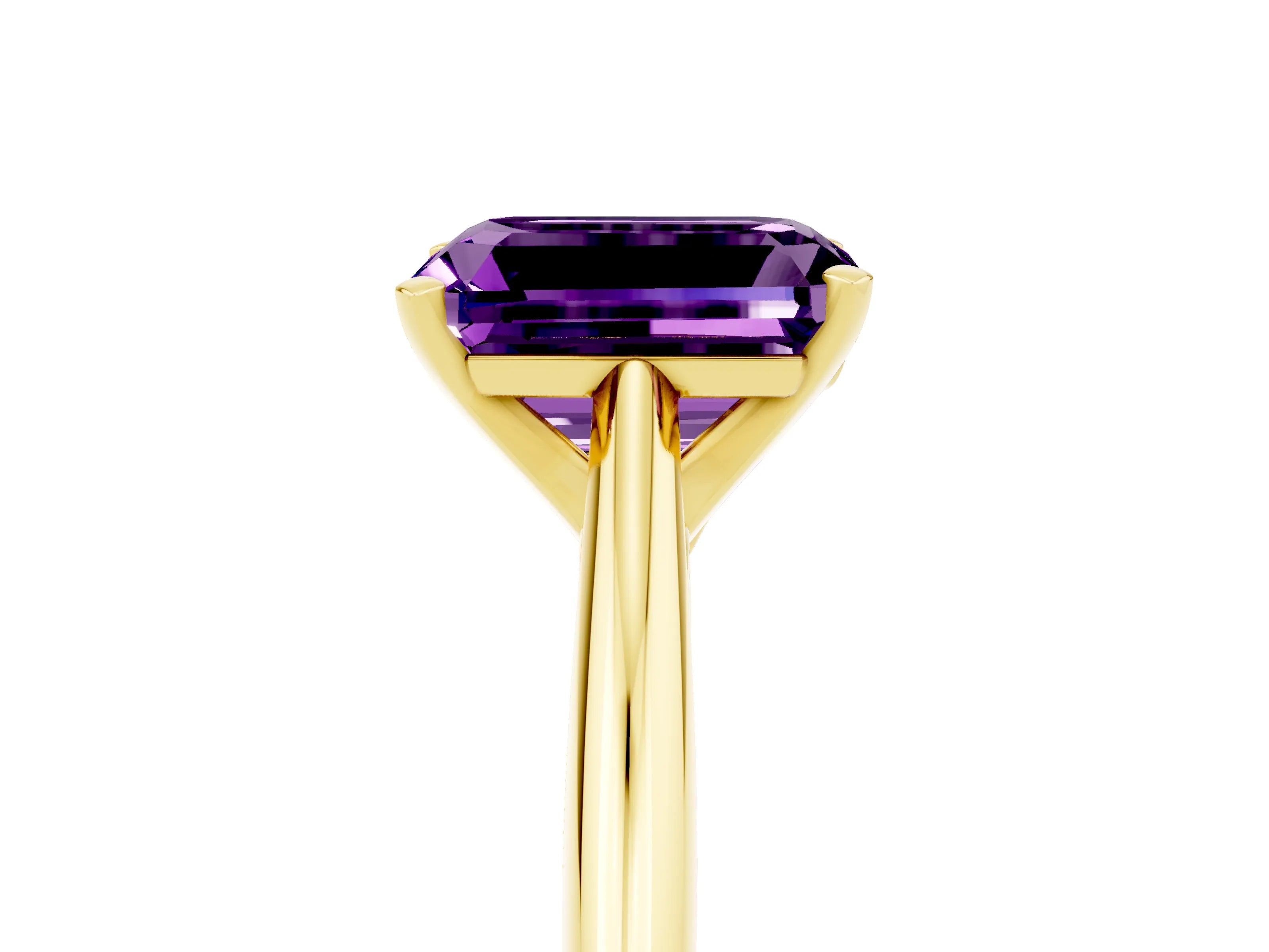 Yellow gold Emerald Cut Amethyst Solitaire Engagement Ring with Cathedral Setting and Four-Prong Mount_17