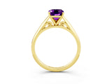 Yellow gold Emerald Cut Amethyst Solitaire Engagement Ring with Cathedral Setting and Four-Prong Mount_27