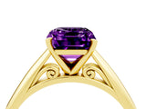 Yellow gold Emerald Cut Amethyst Solitaire Engagement Ring with Cathedral Setting and Four-Prong Mount_28