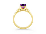 Yellow gold Emerald Cut Amethyst Solitaire Engagement Ring with Cathedral Setting and Four-Prong Mount_33