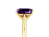 Yellow gold Emerald Cut Amethyst Solitaire Engagement Ring with Cathedral Setting and Four-Prong Mount_35