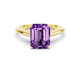 Yellow gold Emerald Cut Amethyst Solitaire Engagement Ring with Cathedral Setting and Four-Prong Mount_66