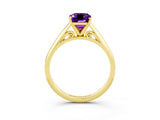 Yellow gold Emerald Cut Amethyst Solitaire Engagement Ring with Cathedral Setting and Four-Prong Mount_69