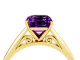 Yellow gold Emerald Cut Amethyst Solitaire Engagement Ring with Cathedral Setting and Four-Prong Mount_70