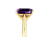 Yellow gold Emerald Cut Amethyst Solitaire Engagement Ring with Cathedral Setting and Four-Prong Mount_71