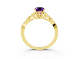 Yellow gold Emerald Cut Amethyst Solitaire Engagement Ring with Celtic Knot Band and Four-Prong Setting_3