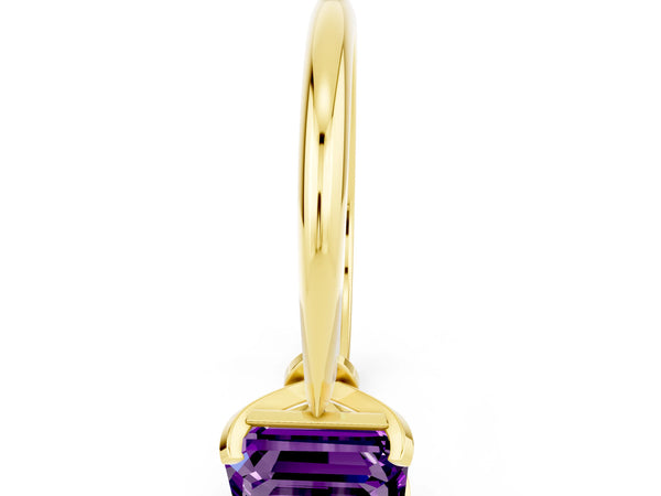 Yellow gold Emerald Cut Amethyst Solitaire Engagement Ring with Classic Band and Four-Prong Setting