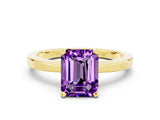 Yellow gold Emerald Cut Amethyst Solitaire Engagement Ring with Classic Band and Four-Prong Setting_24
