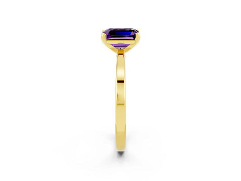 Yellow gold Emerald Cut Amethyst Solitaire Engagement Ring with Classic Band and Four-Prong Setting_26
