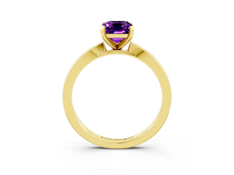 Yellow gold Emerald Cut Amethyst Solitaire Engagement Ring with Classic Band and Four-Prong Setting_27