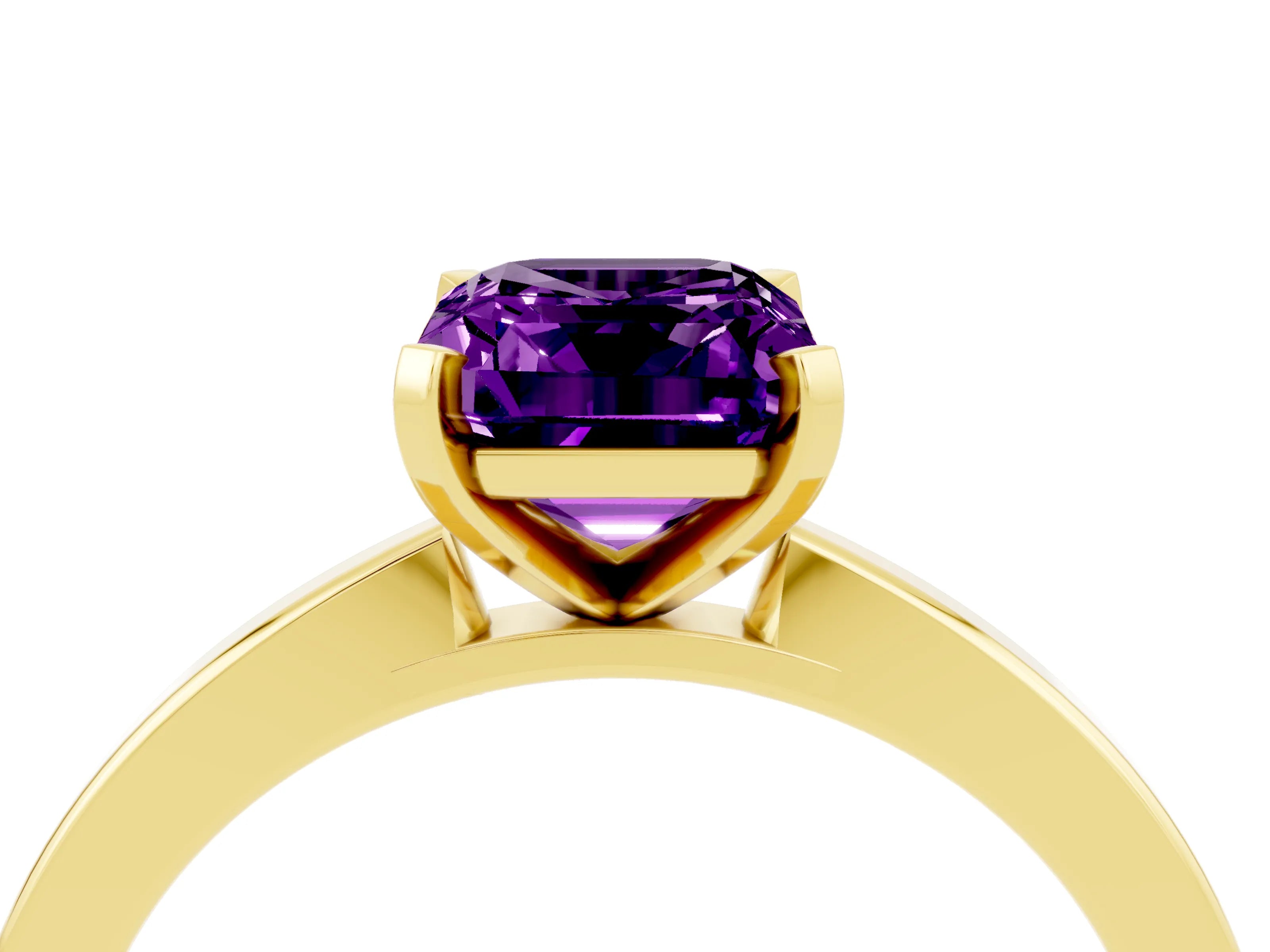 Yellow gold Emerald Cut Amethyst Solitaire Engagement Ring with Classic Band and Four-Prong Setting_28