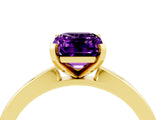 Yellow gold Emerald Cut Amethyst Solitaire Engagement Ring with Classic Band and Four-Prong Setting_28