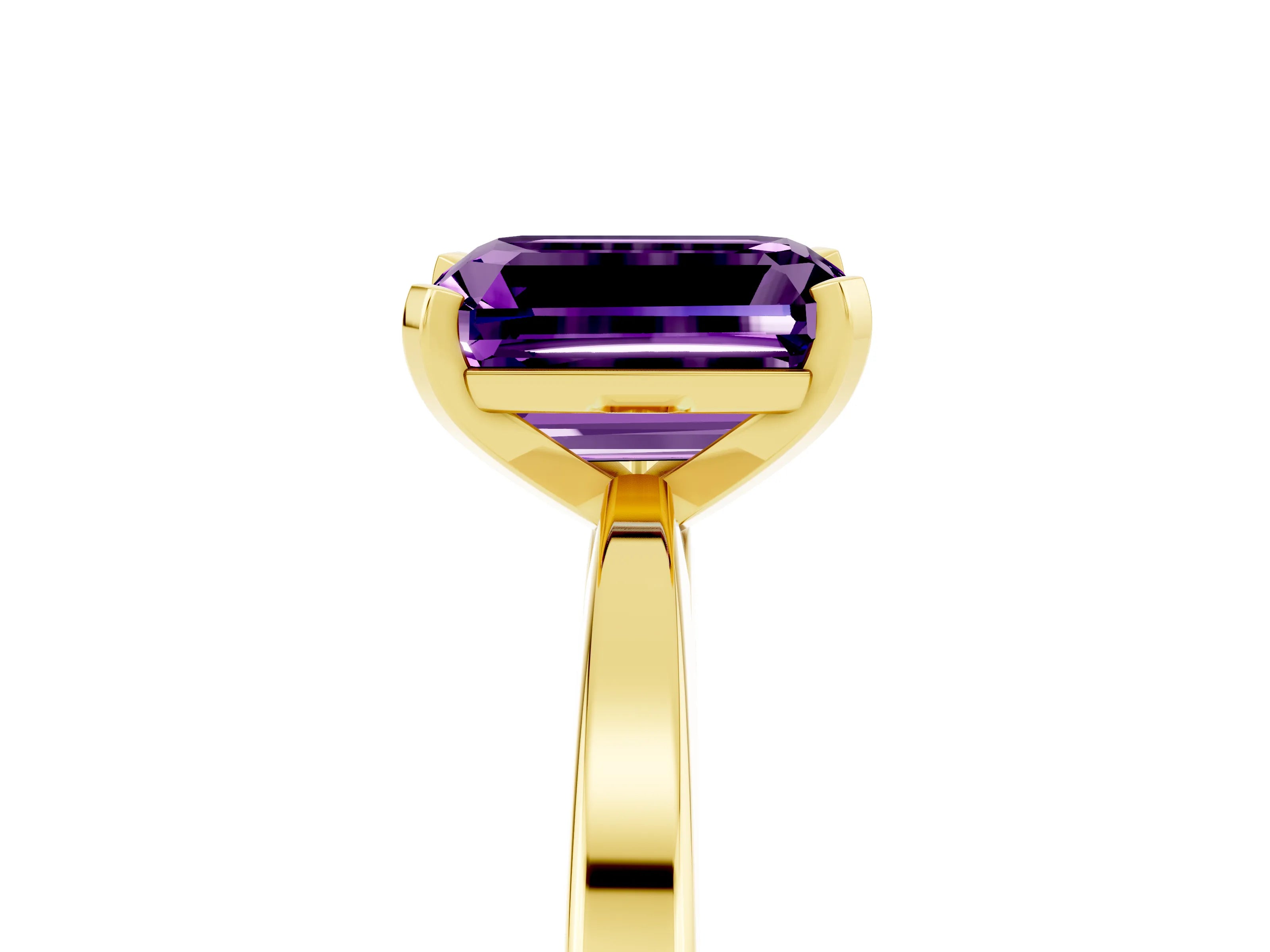 Yellow gold Emerald Cut Amethyst Solitaire Engagement Ring with Classic Band and Four-Prong Setting_29