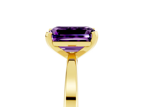 Yellow gold Emerald Cut Amethyst Solitaire Engagement Ring with Classic Band and Four-Prong Setting_29