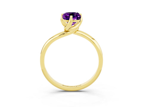 Yellow gold Emerald Cut Amethyst Solitaire Engagement Ring with Four-Prong Setting and Classic Band_15