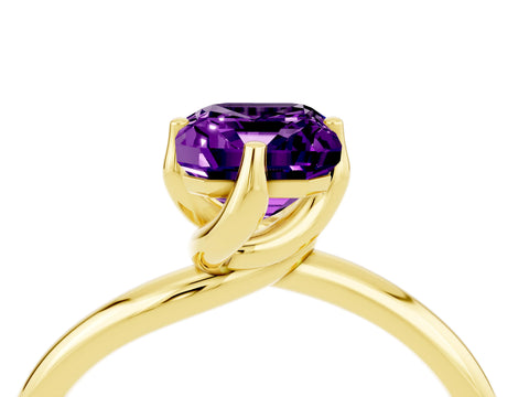 Yellow gold Emerald Cut Amethyst Solitaire Engagement Ring with Four-Prong Setting and Classic Band_16