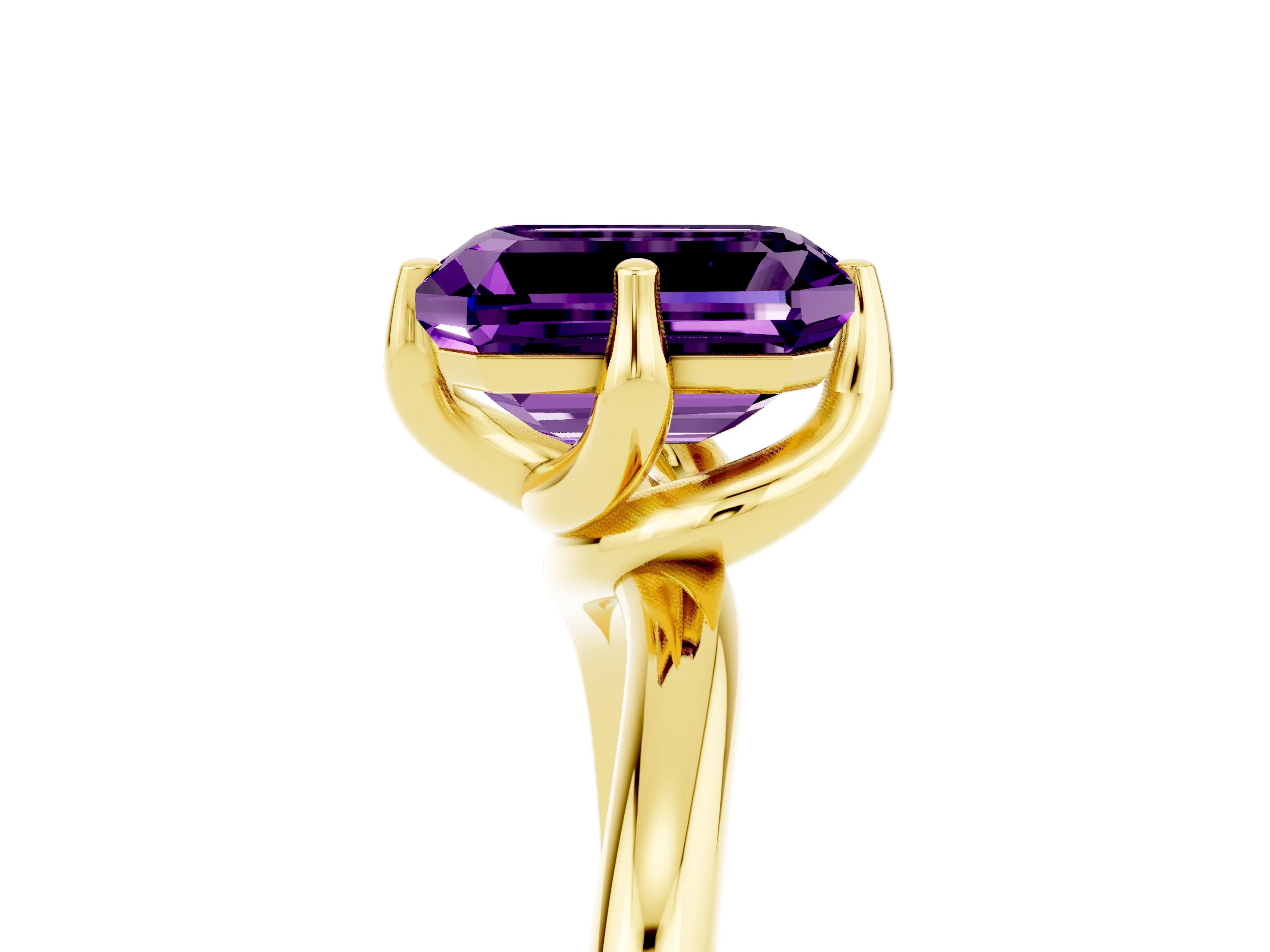 Yellow gold Emerald Cut Amethyst Solitaire Engagement Ring with Four-Prong Setting and Classic Band_17