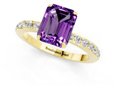 Yellow gold Emerald Cut Amethyst Solitaire Engagement Ring with Pavé Band and Four-Prong Setting_1