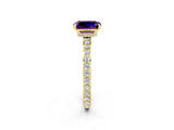 Yellow gold Emerald Cut Amethyst Solitaire Engagement Ring with Pavé Band and Four-Prong Setting_2