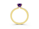Yellow gold Emerald Cut Amethyst Solitaire Engagement Ring with Pavé Band and Four-Prong Setting_3