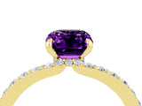 Yellow gold Emerald Cut Amethyst Solitaire Engagement Ring with Pavé Band and Four-Prong Setting_4