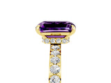 Yellow gold Emerald Cut Amethyst Solitaire Engagement Ring with Pavé Band and Four-Prong Setting_5