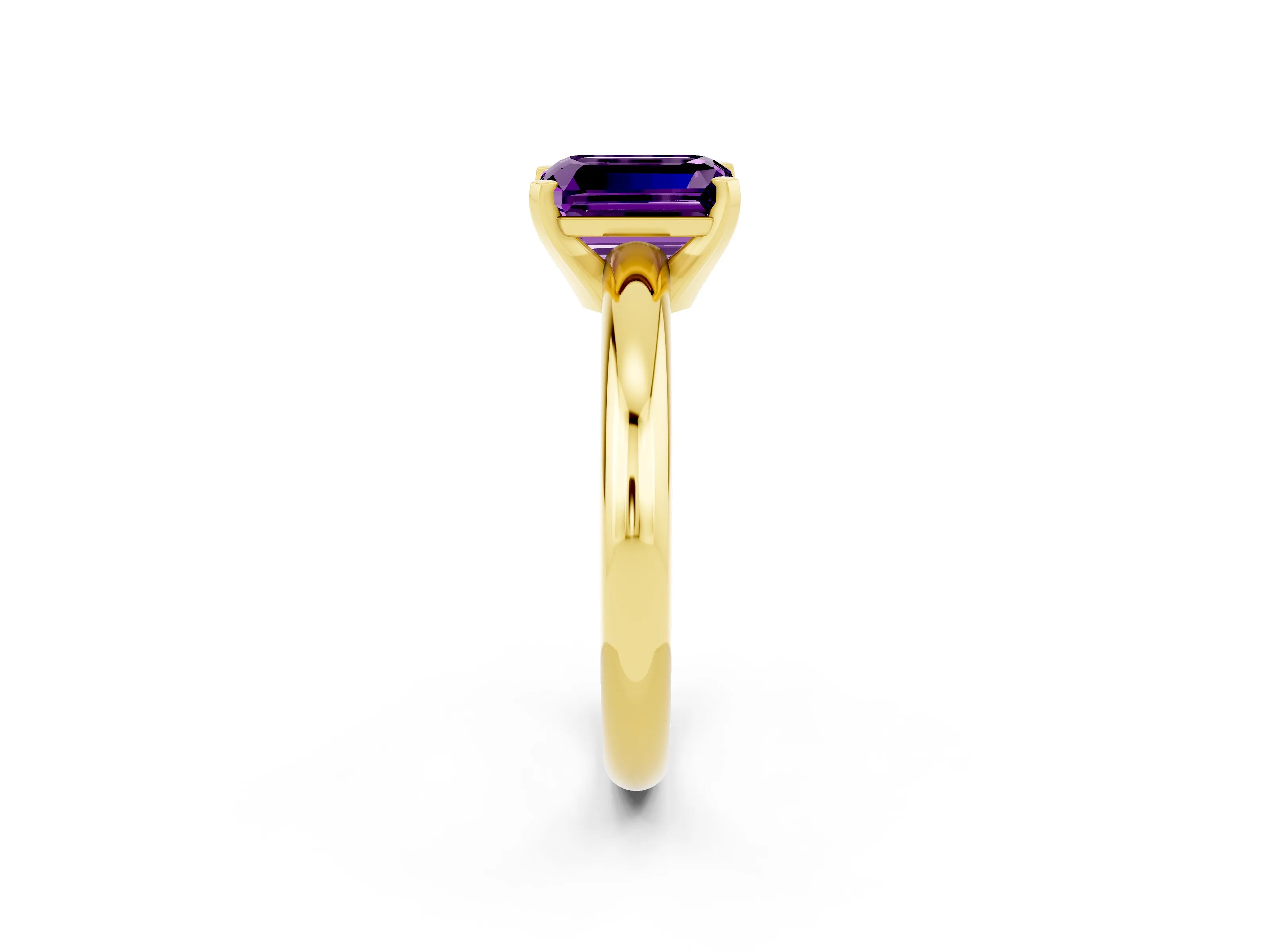 Yellow gold Emerald Cut Amethyst Solitaire Engagement Ring with Round Band and Four-Prong Setting_2