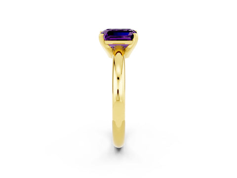 Yellow gold Emerald Cut Amethyst Solitaire Engagement Ring with Round Band and Four-Prong Setting_2