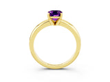Yellow gold Emerald Cut Amethyst Solitaire Engagement Ring with Round Band and Four-Prong Setting_3
