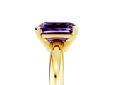 Yellow gold Emerald Cut Amethyst Solitaire Engagement Ring with Round Band and Four-Prong Setting_5