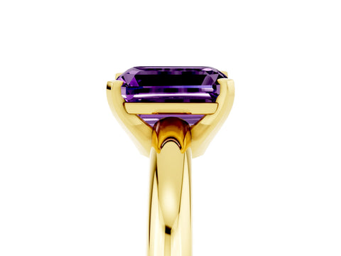 Yellow gold Emerald Cut Amethyst Solitaire Engagement Ring with Round Band and Four-Prong Setting_5