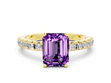 Yellow gold Emerald Cut Amethyst Solitaire Pavé Band with Four-Prong Setting