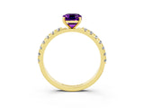 Yellow gold Emerald Cut Amethyst Solitaire Pavé Band with Four-Prong Setting_3