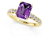 Yellow gold Emerald Cut Amethyst Solitaire Pavé Engagement Ring with Round Band and Prong Setting_13