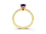 Yellow gold Emerald Cut Amethyst Solitaire Pavé Engagement Ring with Round Band and Prong Setting_15