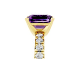 Yellow gold Emerald Cut Amethyst Solitaire Pavé Engagement Ring with Round Band and Prong Setting_17