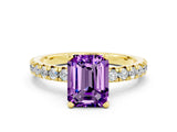 Yellow gold Emerald Cut Amethyst Solitaire Pavé Engagement Ring with Round Band and Prong Setting_60