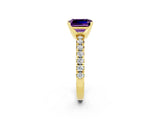 Yellow gold Emerald Cut Amethyst Solitaire Pavé Engagement Ring with Round Band and Prong Setting_62
