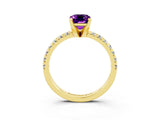 Yellow gold Emerald Cut Amethyst Solitaire Pavé Engagement Ring with Round Band and Prong Setting_63