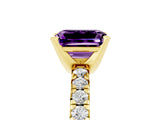 Yellow gold Emerald Cut Amethyst Solitaire Pavé Engagement Ring with Round Band and Prong Setting_65