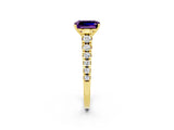 Yellow gold Emerald Cut Amethyst Solitaire Ring with Cathedral Setting and Pavé Band_2