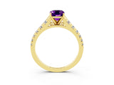Yellow gold Emerald Cut Amethyst Solitaire Ring with Cathedral Setting and Pavé Band_3