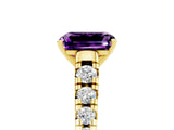 Yellow gold Emerald Cut Amethyst Solitaire Ring with Cathedral Setting and Pavé Band_5
