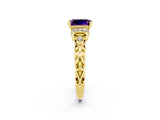 Yellow gold Emerald Cut Amethyst Solitaire Ring with Filigree Band and Four-Prong Setting_38