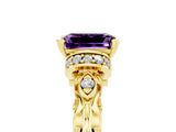 Yellow gold Emerald Cut Amethyst Solitaire Ring with Filigree Band and Four-Prong Setting_41