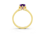 Yellow gold Emerald Cut Amethyst Solitaire Ring with Flower Prong Setting and Classic Band_15